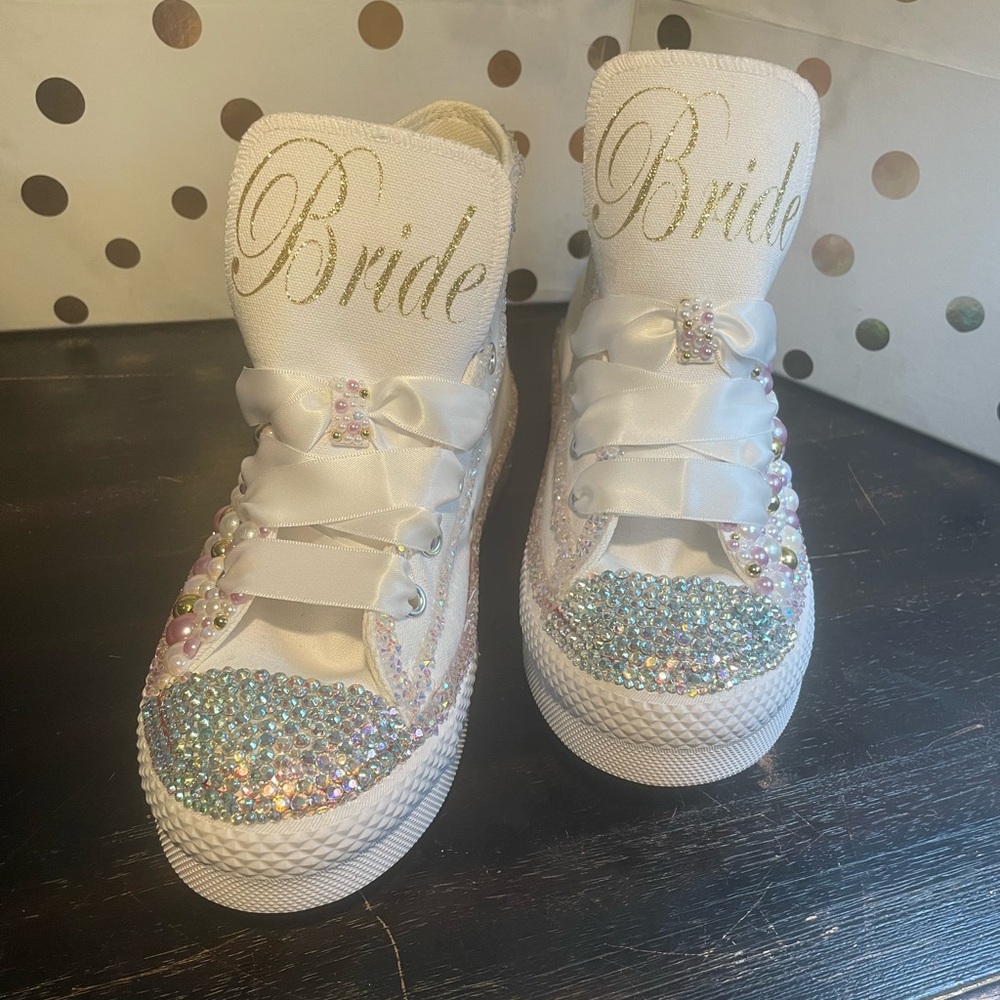 Bride to be blinged out Converse (Everything is customized and made to order)